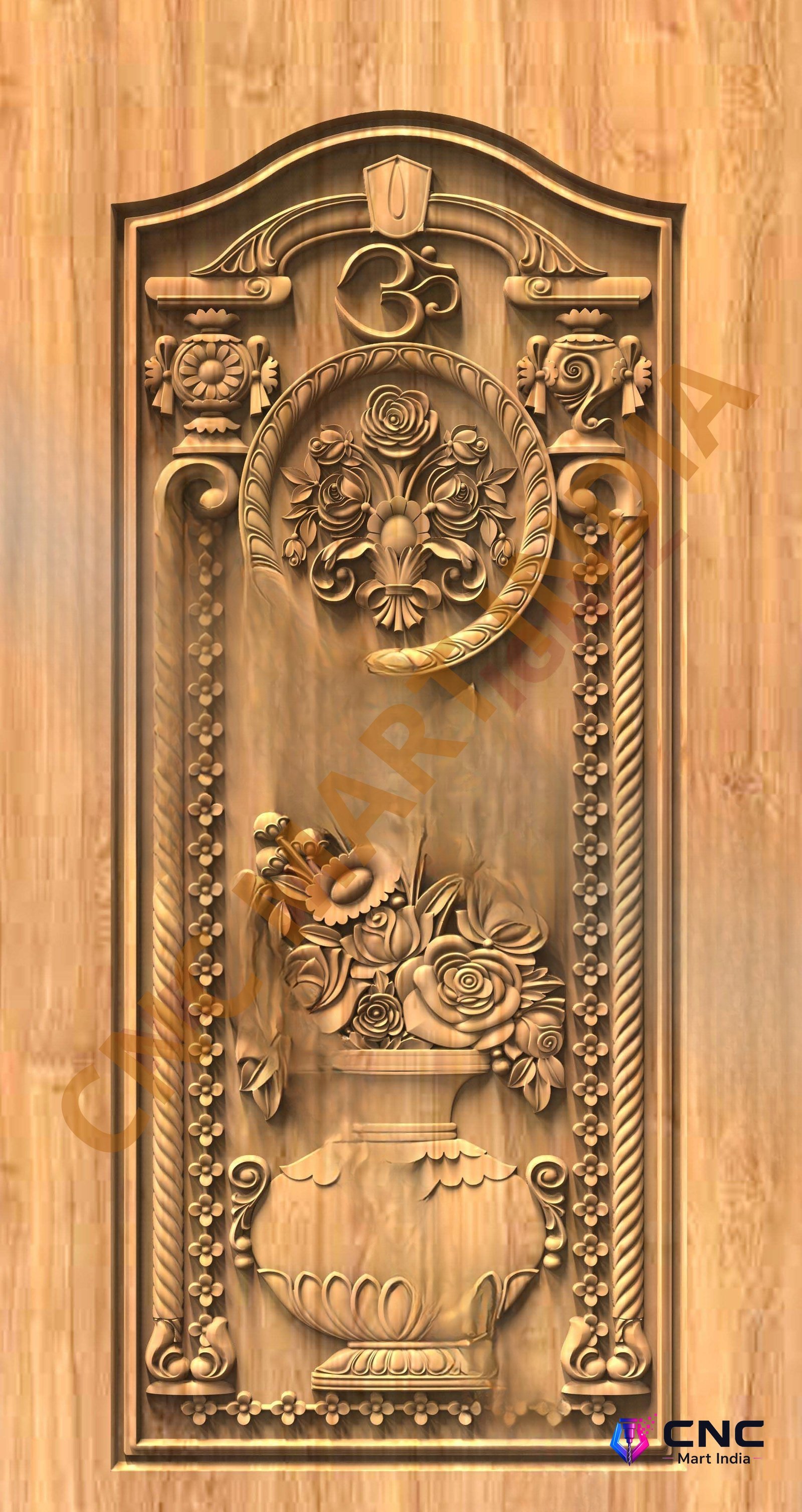 GSK EMBOSSING - EMD-02 Traditional Floral Vase and Om Symbol Carved Door 3D Model